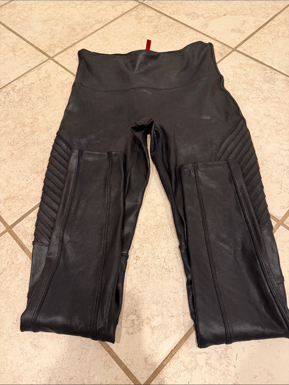 SPANX Black Faux Leather Moto-Style High-Rise Leggings
